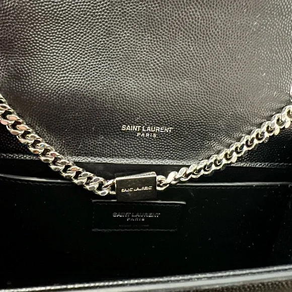 Black YSL purse with silver chain - Picture 2 of 6